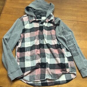 Hollister Men’s Flannel, Plaid Button Down Hoodie Sz M P2P 19”